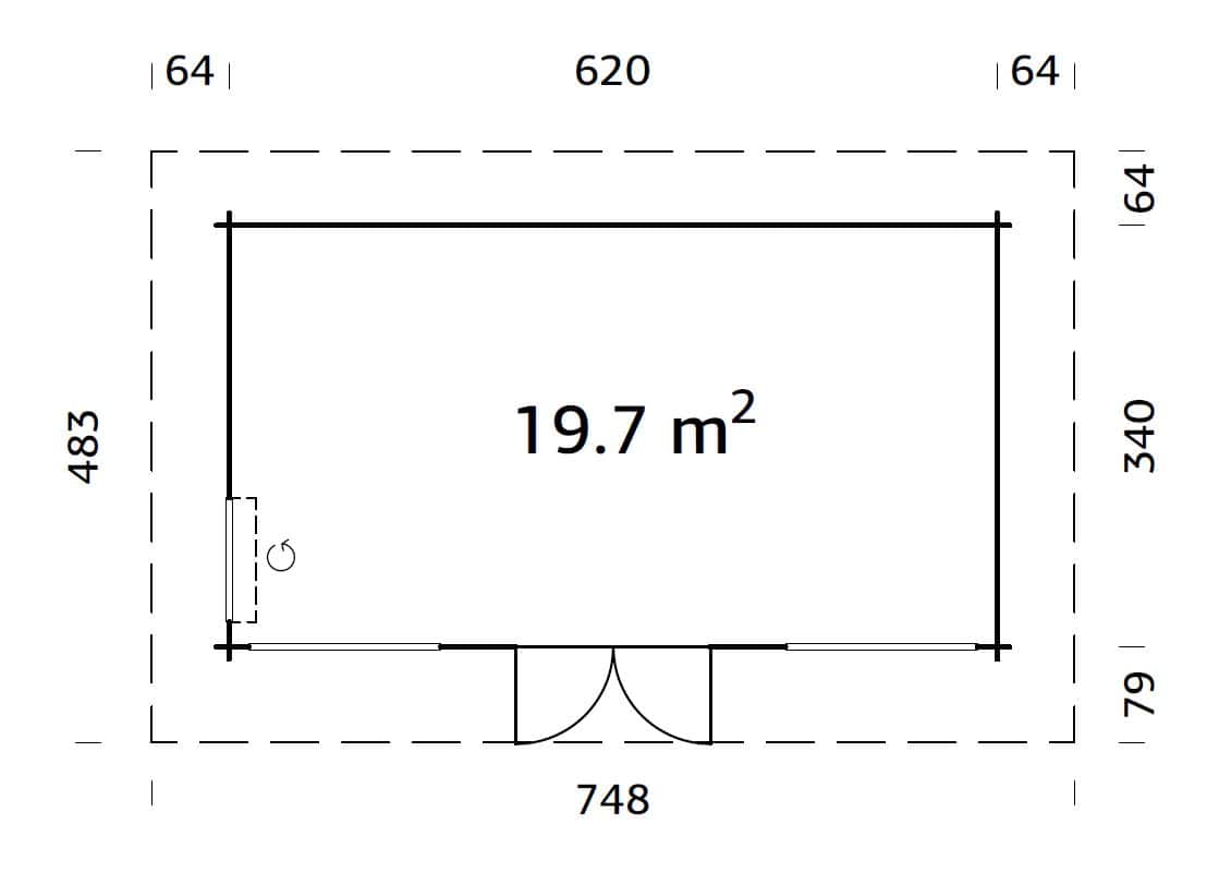 Heidi M (6,4x3,6m | 19,7m² | 70mm) Moderni kesämökki