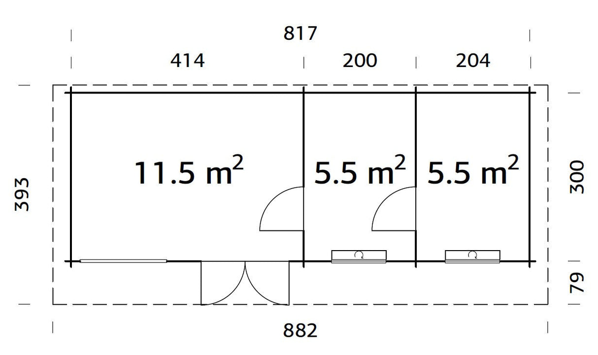 Heidi L (8,4x3,2m | 22,5m² | 70mm) Moderni 3-huoneinen kesämökki