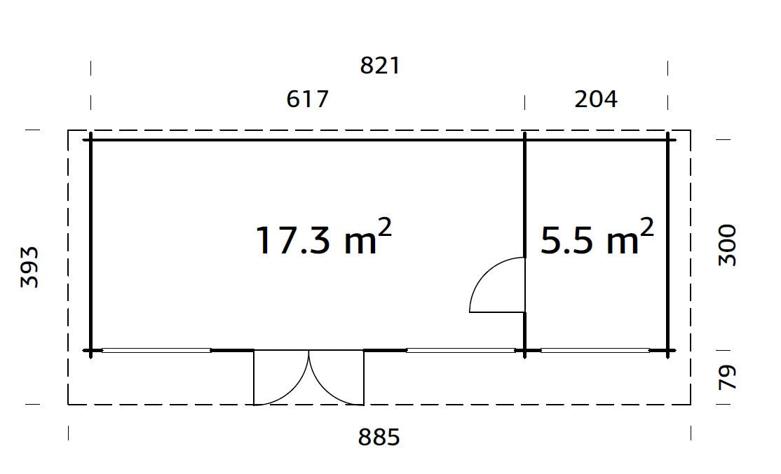 Heidi XL (8,4x3,2m | 22,8m² | 70mm) Tilava 2-huoneinen pulpettikattoinen kesämökki