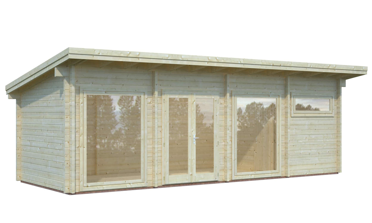 Heidi XL (8,4x3,2m | 22,8m² | 70mm) Tilava 2-huoneinen pulpettikattoinen kesämökki