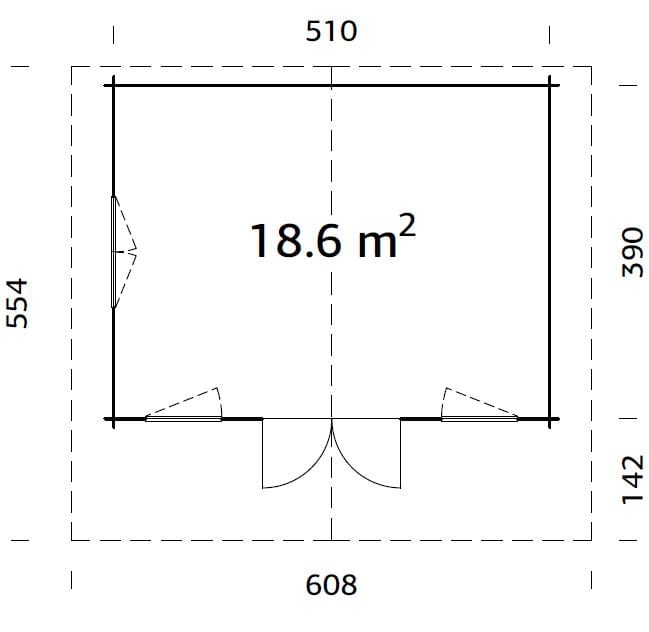 Helena L (5,3x4,1m | 18,6m² | 70mm) Perinteinen vierasmaja