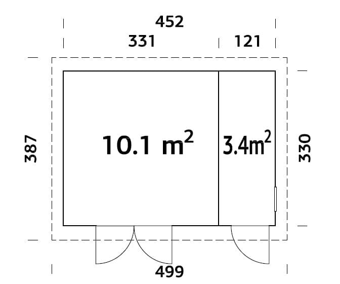 Kalle M (4,5x3,3m | 13,5m²) Kaksihuoneinen pulpettikattoinen varasto
