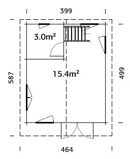 Kendra (4,2x5,2m | 18,4m² | 70mm) Hirsitalo parvella
