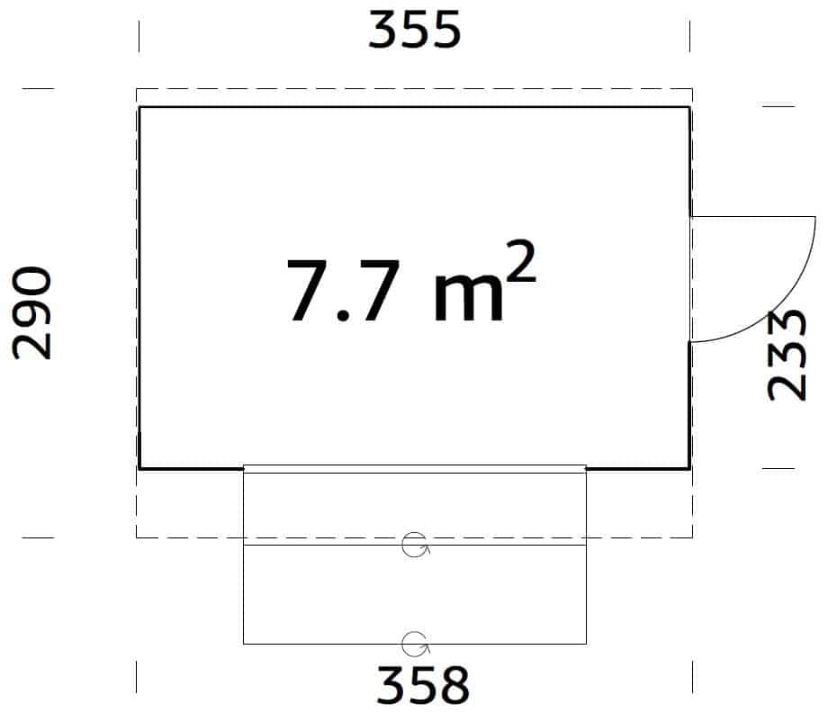 Kira (3,6x2,3m | 7,7m²) Puinen puutarhabaari