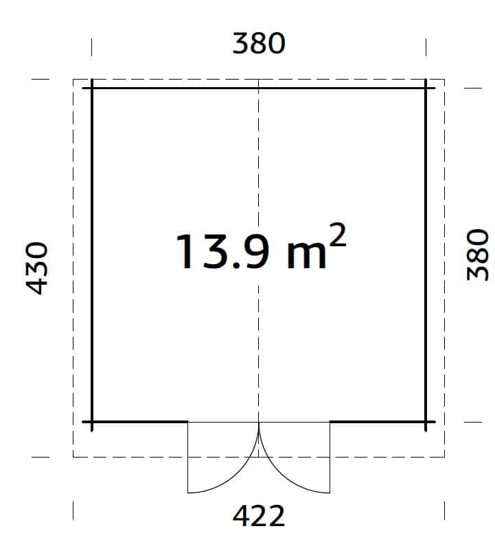 Lotta L (4x4m | 13,9m² | 34mm) Perinteinen neliönmuotoinen pihamökki