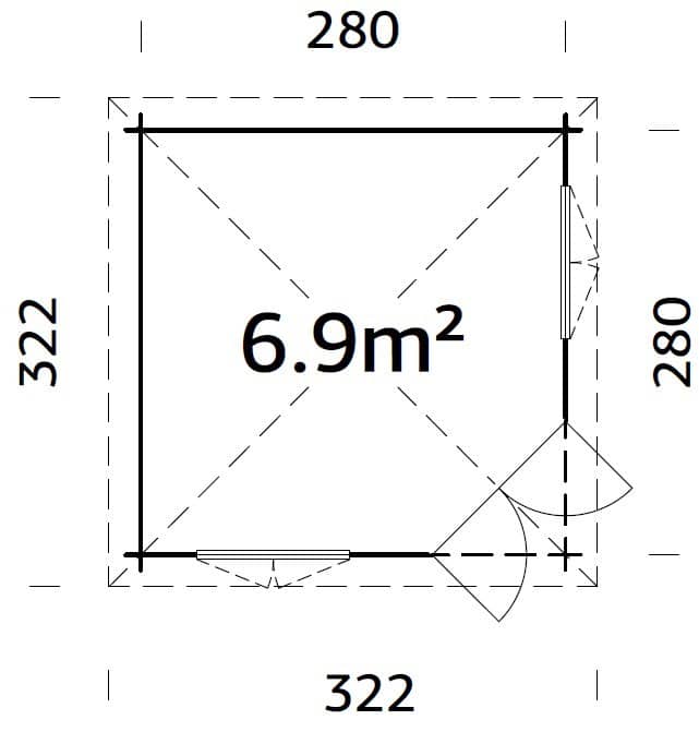 Melanie XS (2,8x2,8m | 6,9m² | 44mm) Kompakti perinteinen kulmamökki