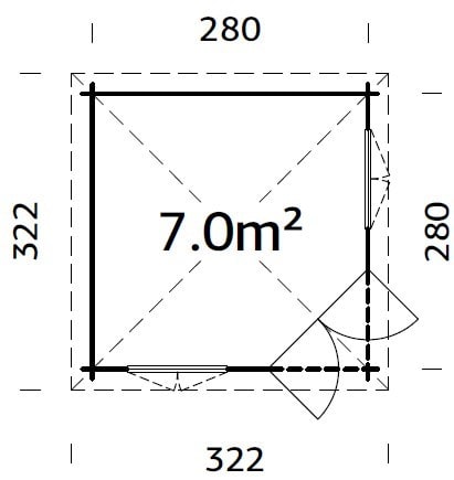 Melanie Low (2,8x2,8m | 7m² | 28mm) Alle 2,5m perinteinen piharakennus