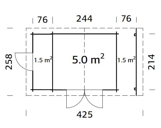 Meribel (2,6x2,3m | 6,6m² | 19mm) Kaksihuoneinen hirsivarasto katoksella