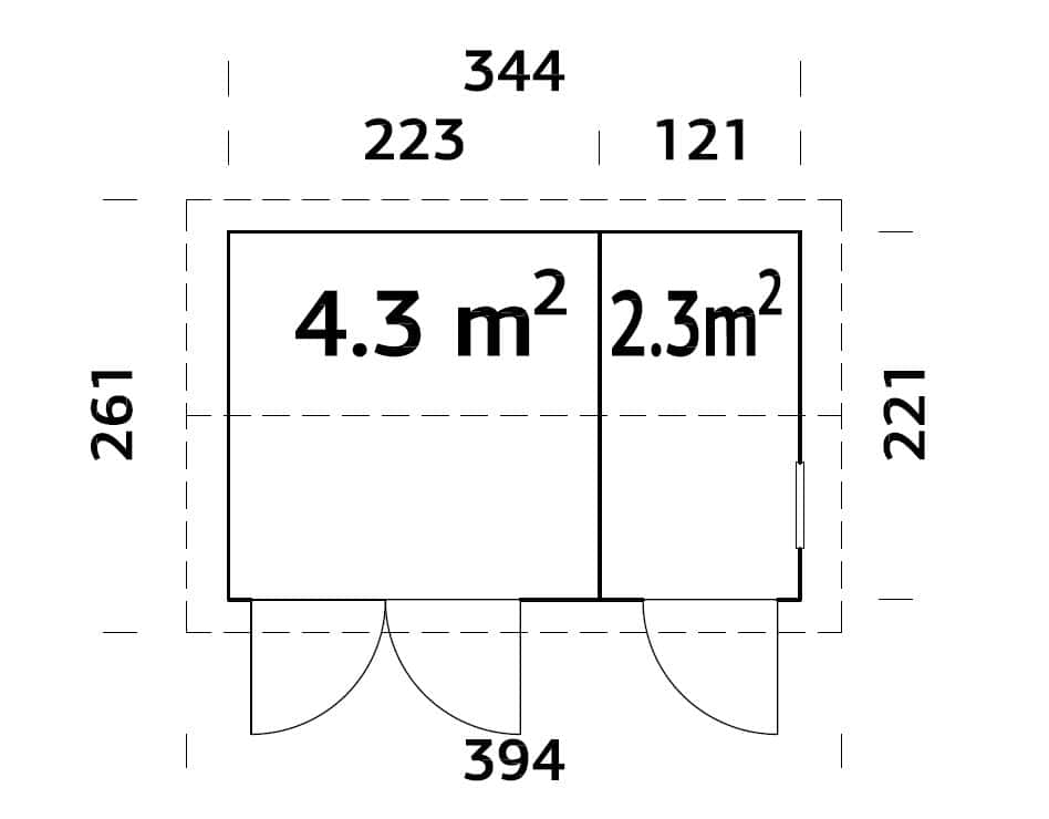 Olaf S (3,4x2,2m | 6,6m²) Kompakti kaksihuoneinen pihavarasto