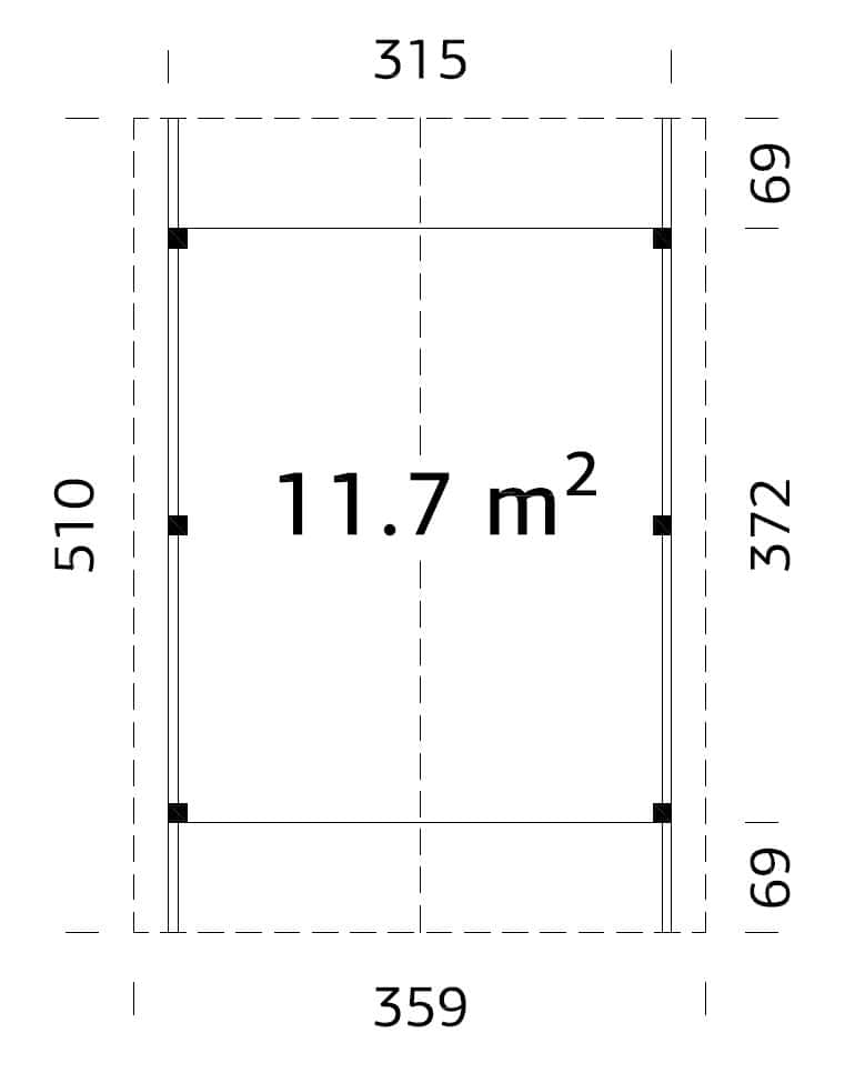 Robert S (3,2x3,7m | 11,7m²) Harjakattoinen autokatos tai puutarhapaviljonki