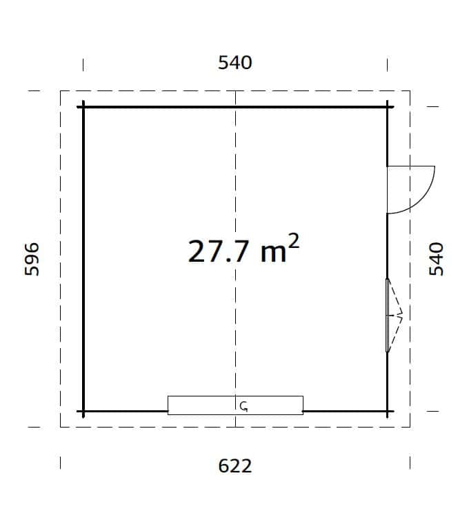 Roger L (5,6x5,6m | 27,7m² | 70mm) Tilava autotalli nosto-ovella