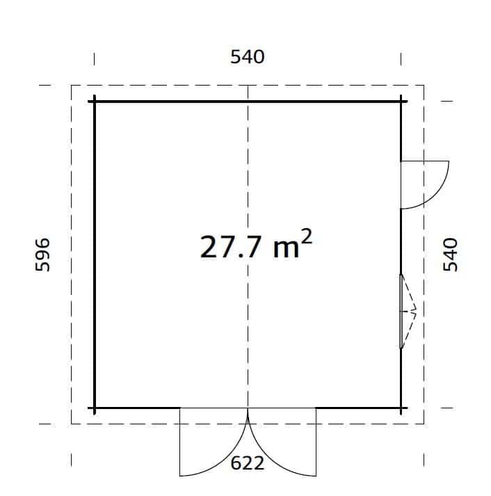 Roger L (5,6x5,6m | 27,7m² | 70mm) Tilava autotalli puuovella