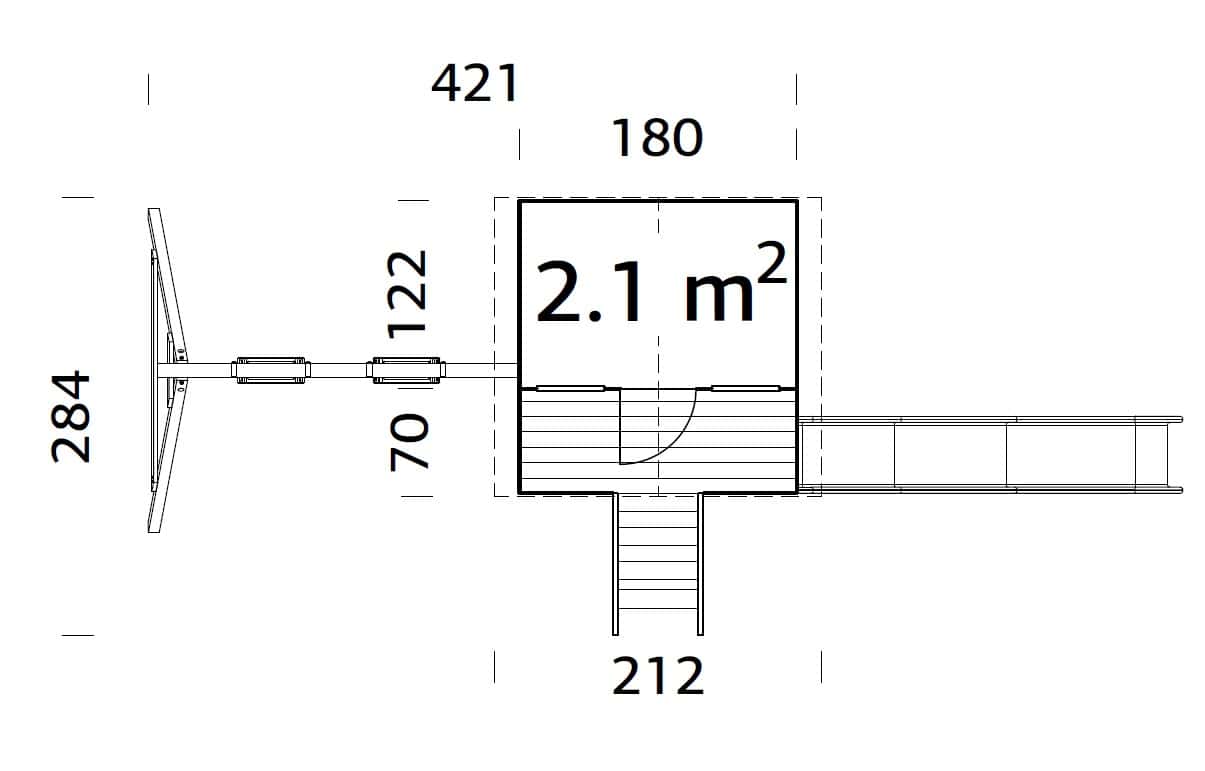 Toby-set (4,2x2,8m | 2,1m² | 16mm) Leikkimökki ja keinu