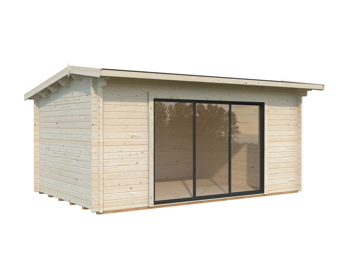 Ines L (4,8x3m | 13,7m² | 44mm) Tilava puutarhatoimisto liukuovilla (saatavana tupla-lasilla)