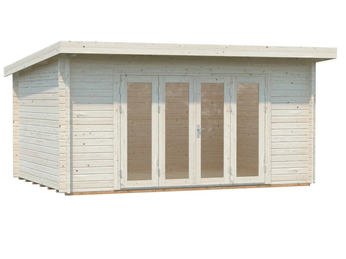 Lea M (4,5x3,3m | 14,2m² | 44mm) Tilava pulpettikattoinen piharakennus taitto-ovilla