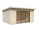 Lea M (4,5x3,3m | 14,2m² | 44mm) Tilava pulpettikattoinen piharakennus liukuovilla (saatavana tupla-lasillisena)
