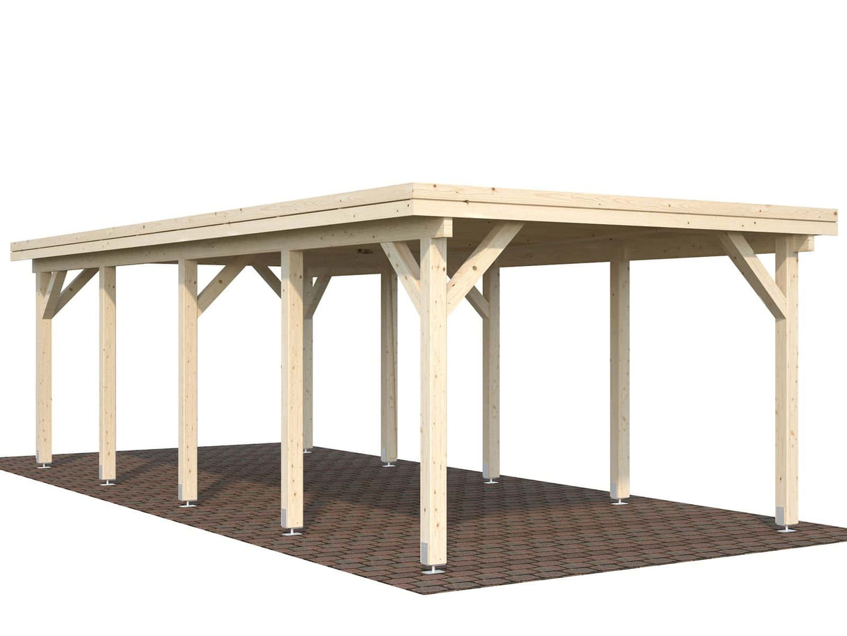 Karl L (3,6x7,6m | 23,1m²) Tasakattoinen yhden auton autokatos tai puutarhapaviljonki