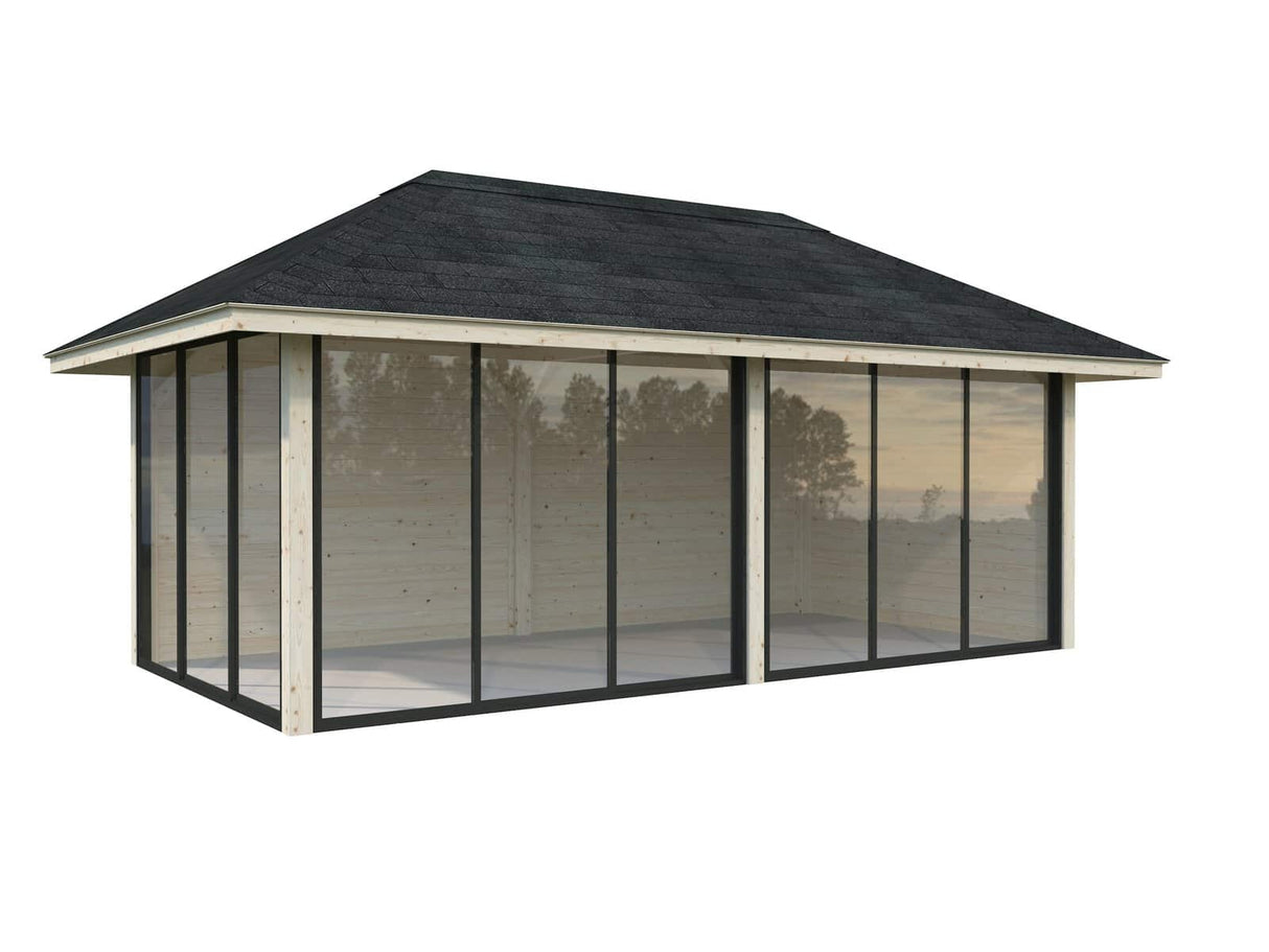 Bianca 202/502 (6x3m | 16,6m²) iso piharakennus liukuovilla (saatavana tuplalasilla)