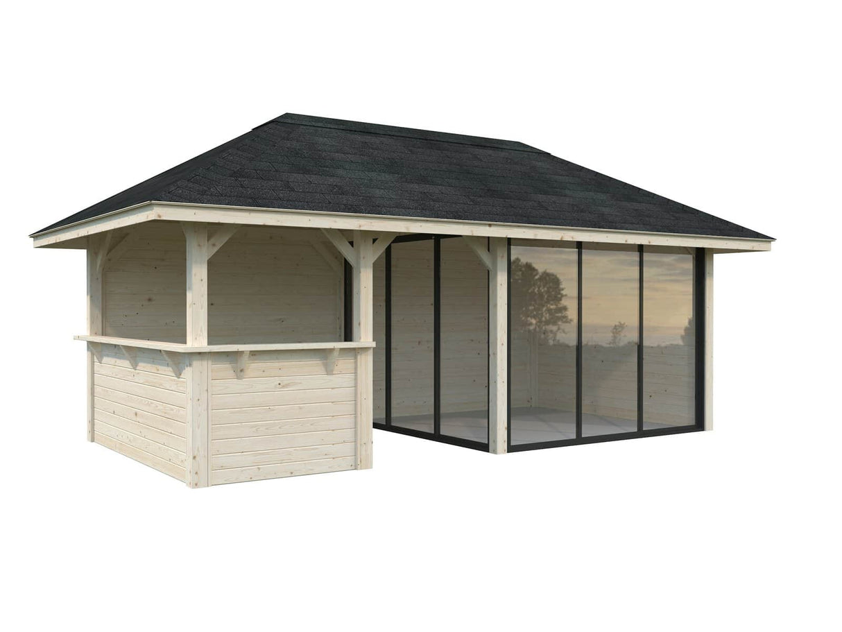 Bianca 207/507 (6x3m | 16,6m²) piharakennus liukuovilla ja ulkokeittiöalueella (saatavana kaksilasitus)