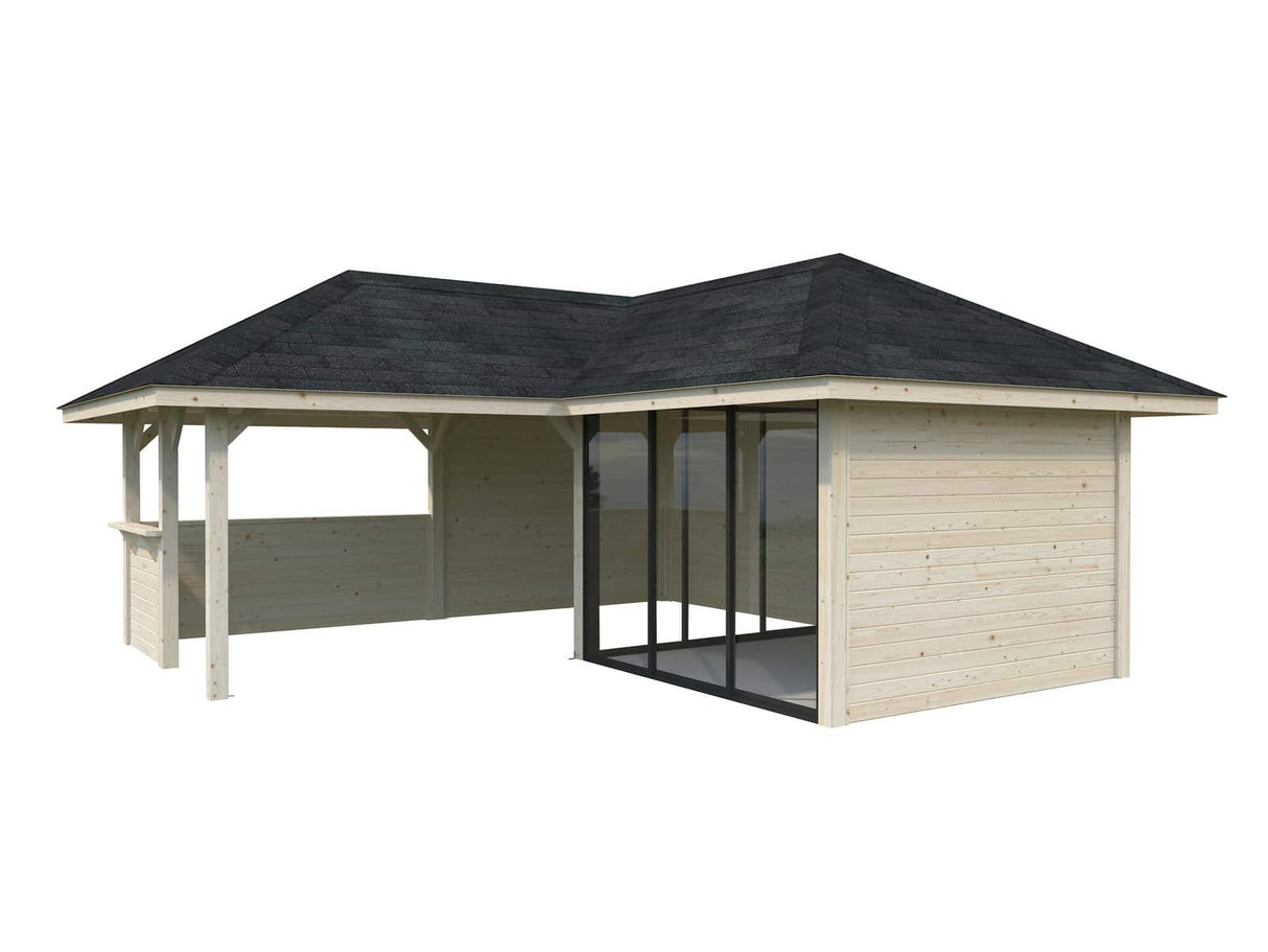 Bianca 209/509 (6x6m | 24,9m²) kulmapiharakennus ulkokeittiöalueella (saatavana tuplalasilla)