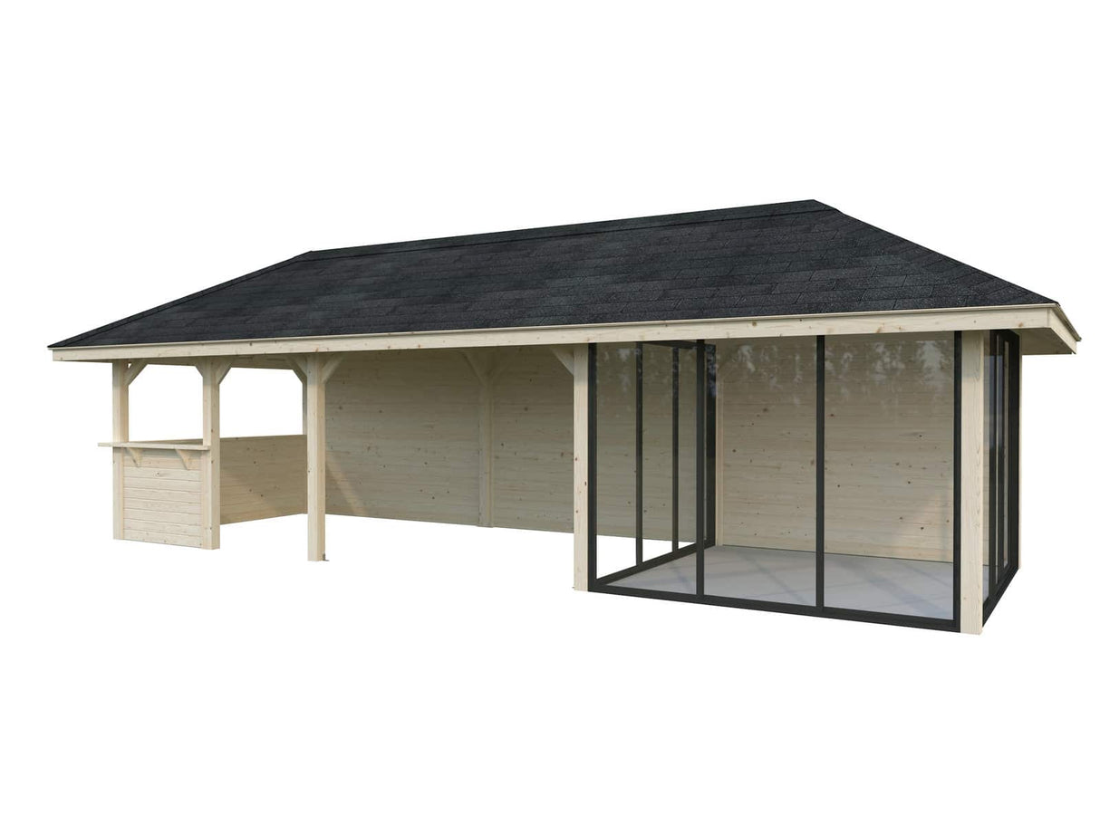 Bianca 216/516 (9x3m | 24,9m²) piharakennus liukuovilla (saatavana tuplalasilla)