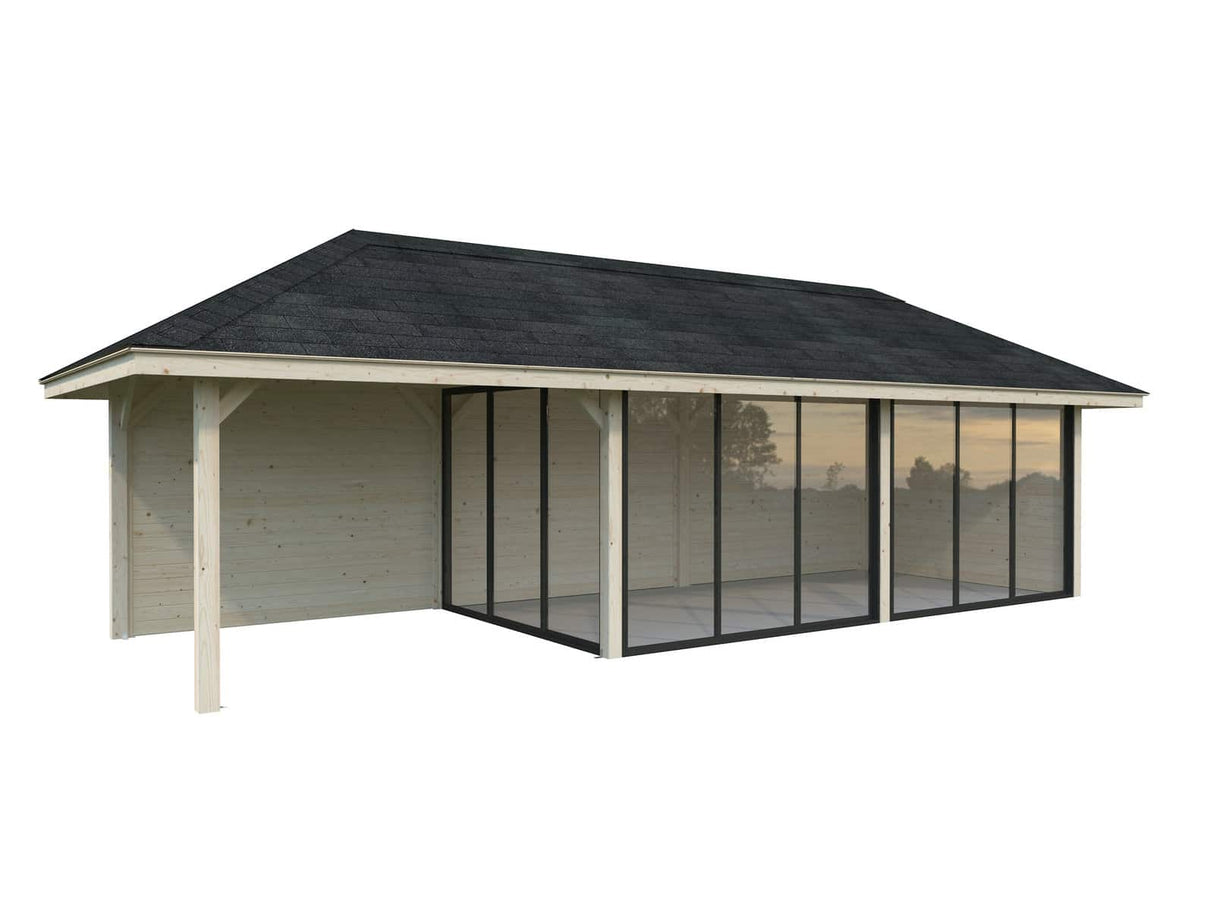 Bianca 217/517 (9x3m | 24,9m²) piharakennus liukuovilla (saatavana tuplalasilla)