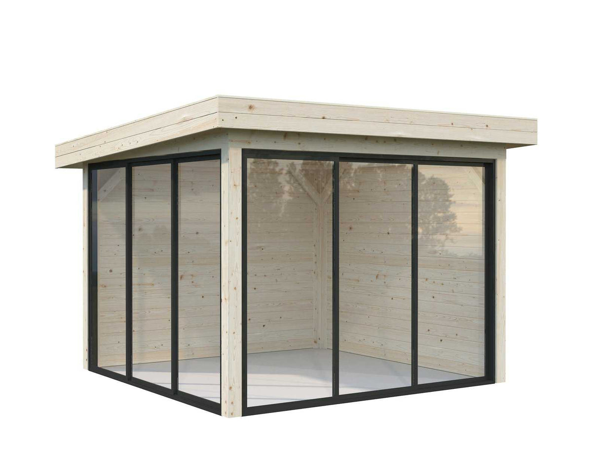Lenna 401/701 (3x3m | 8,3m²) Lasinen piharakennus liukuovilla (Saatavana tuplalasilla)