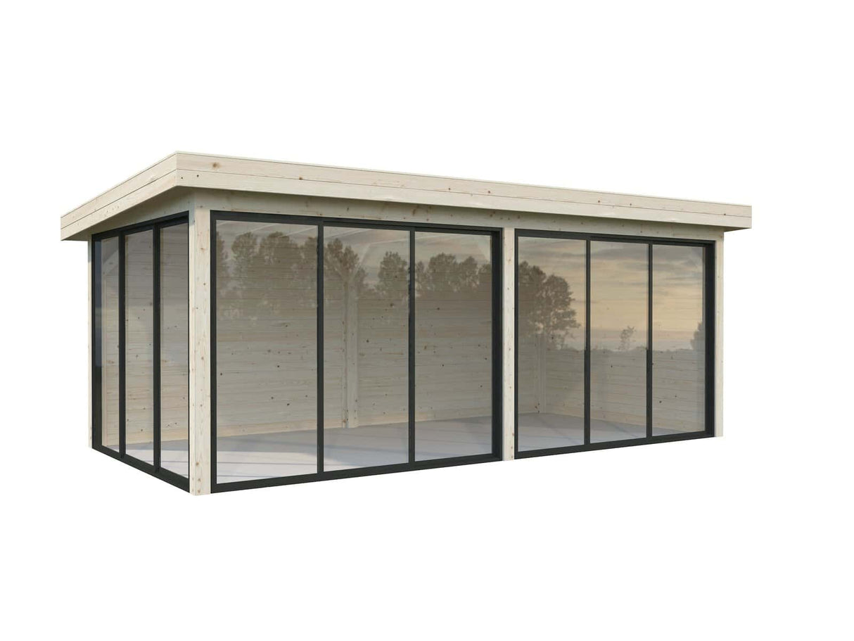 Lenna 402/702 (6x3m | 16,6m²) Lasinen piharakennus liukuovilla (Saatavana tuplalasilla)
