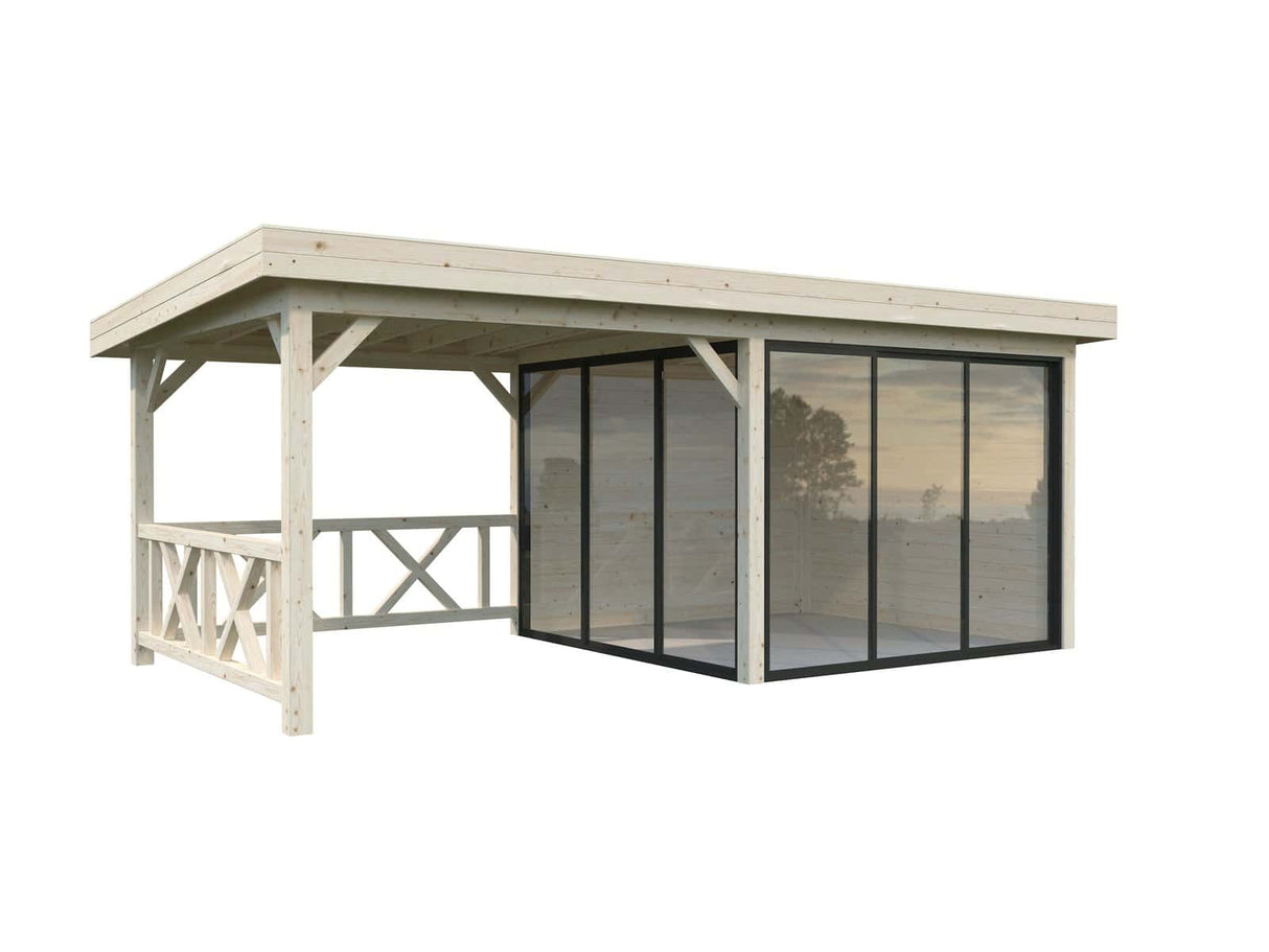 Lenna 403/703 (6x3m | 16,6m²) Lasinen piharakennus liukuovilla (Saatavana tuplalasilla)