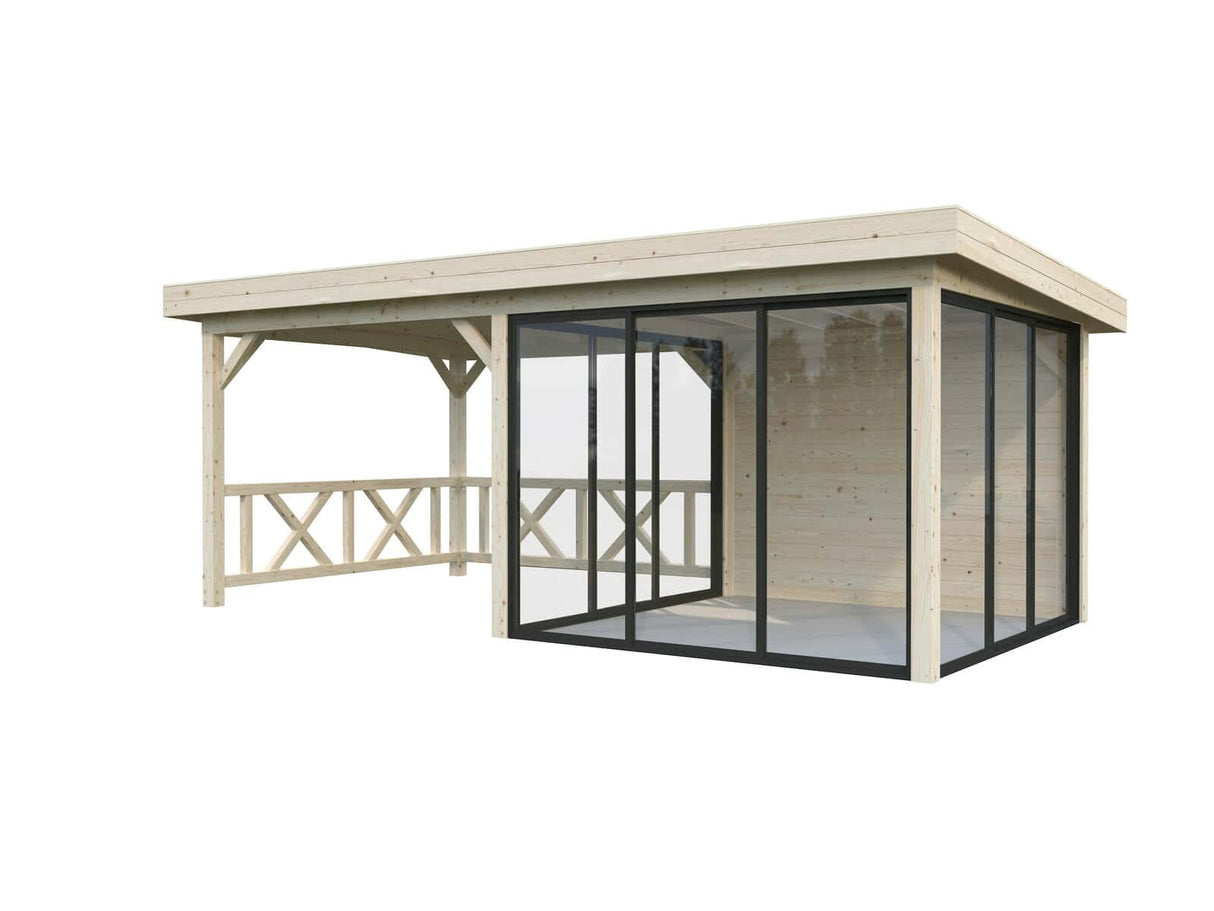 Lenna 404/704 (6x3m | 16,6m²) Lasinen piharakennus liukuovilla (Saatavana tuplalasilla)