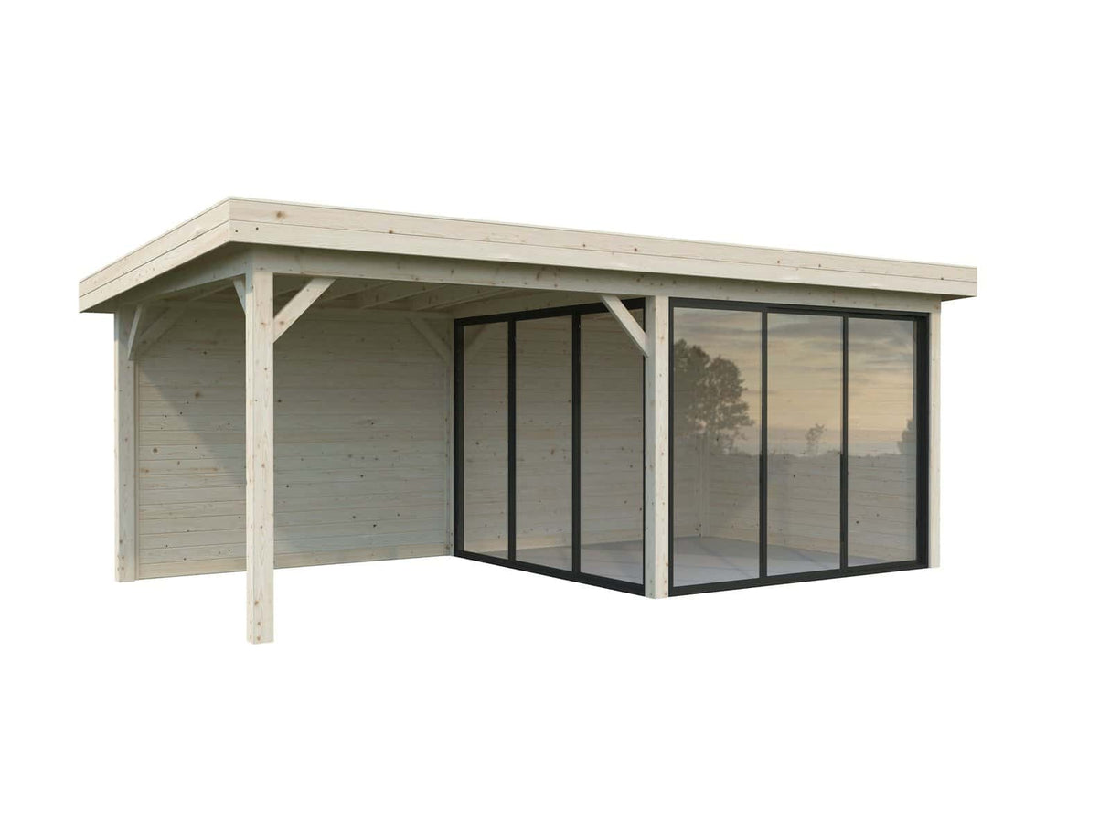Lenna 405/705 (6x3m | 16,6m²) Lasinen piharakennus liukuovilla (Saatavana tuplalasilla)