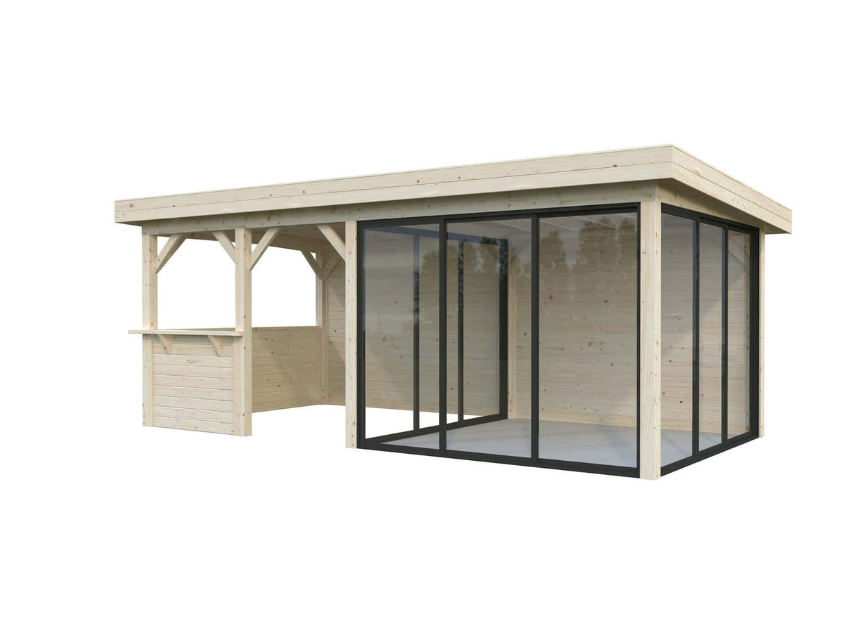 Lenna 408/708 (6x3m | 16,6m²) Lasinen piharakennus liukuovilla (Saatavana tuplalasilla)