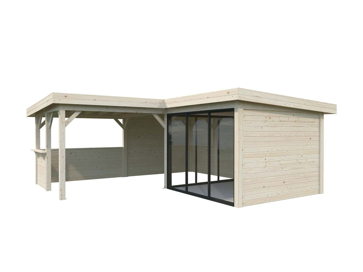Lenna 409/709 (6x6m | 24,9m²) Lasinen piharakennus liukuovilla (Saatavana tuplalasilla)