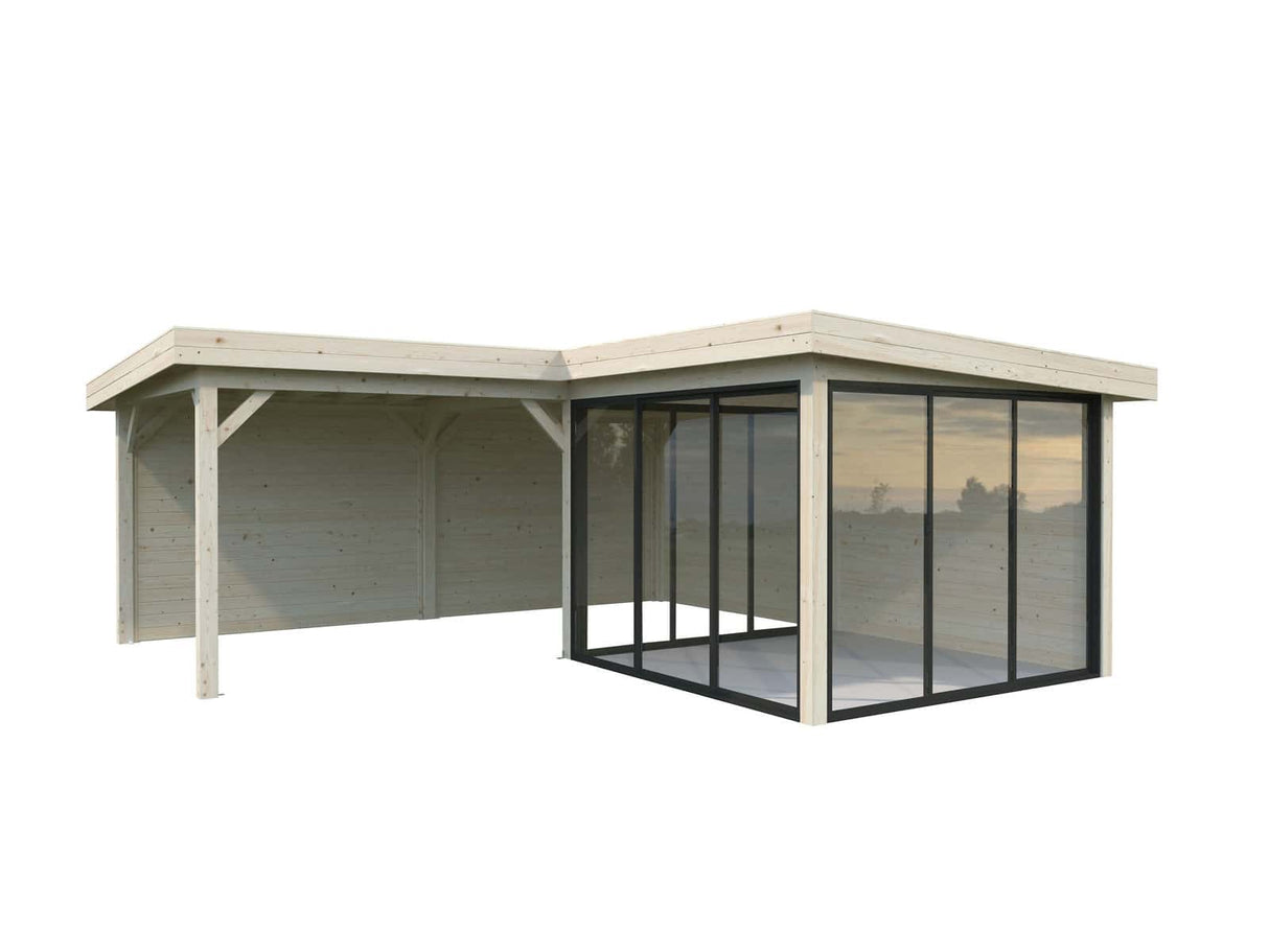 Lenna 412/712 (6x6m | 24,9m²) Lasinen piharakennus liukuovilla (Saatavana tuplalasilla)