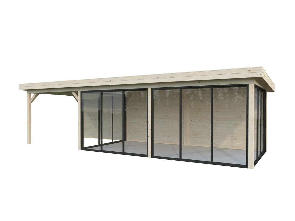 Lenna 418/718 (9x3m | 24,9m²) Lasinen piharakennus liukuovilla (Saatavana tuplalasilla)