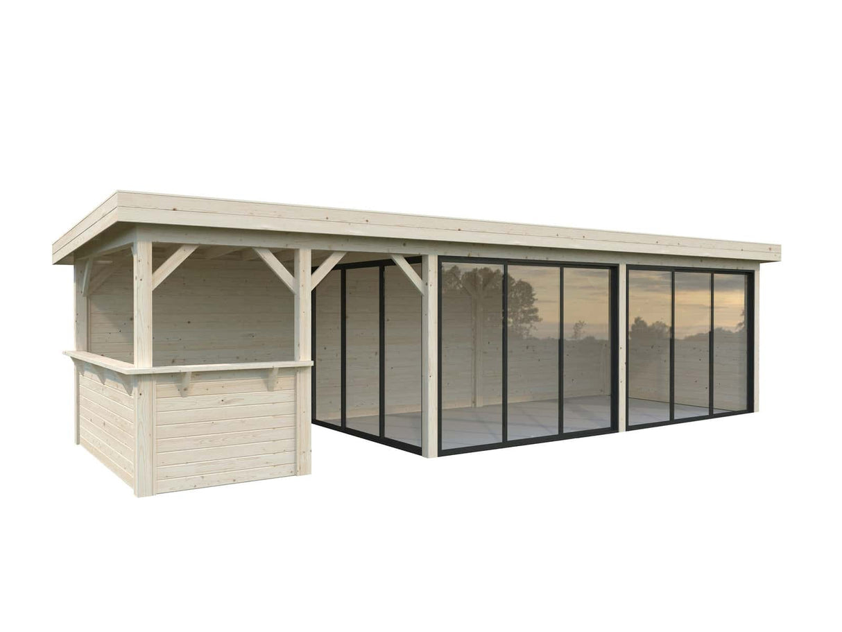 Lenna 419/719 (9x3m | 24,9m²) Lasinen piharakennus liukuovilla (Saatavana tuplalasilla)