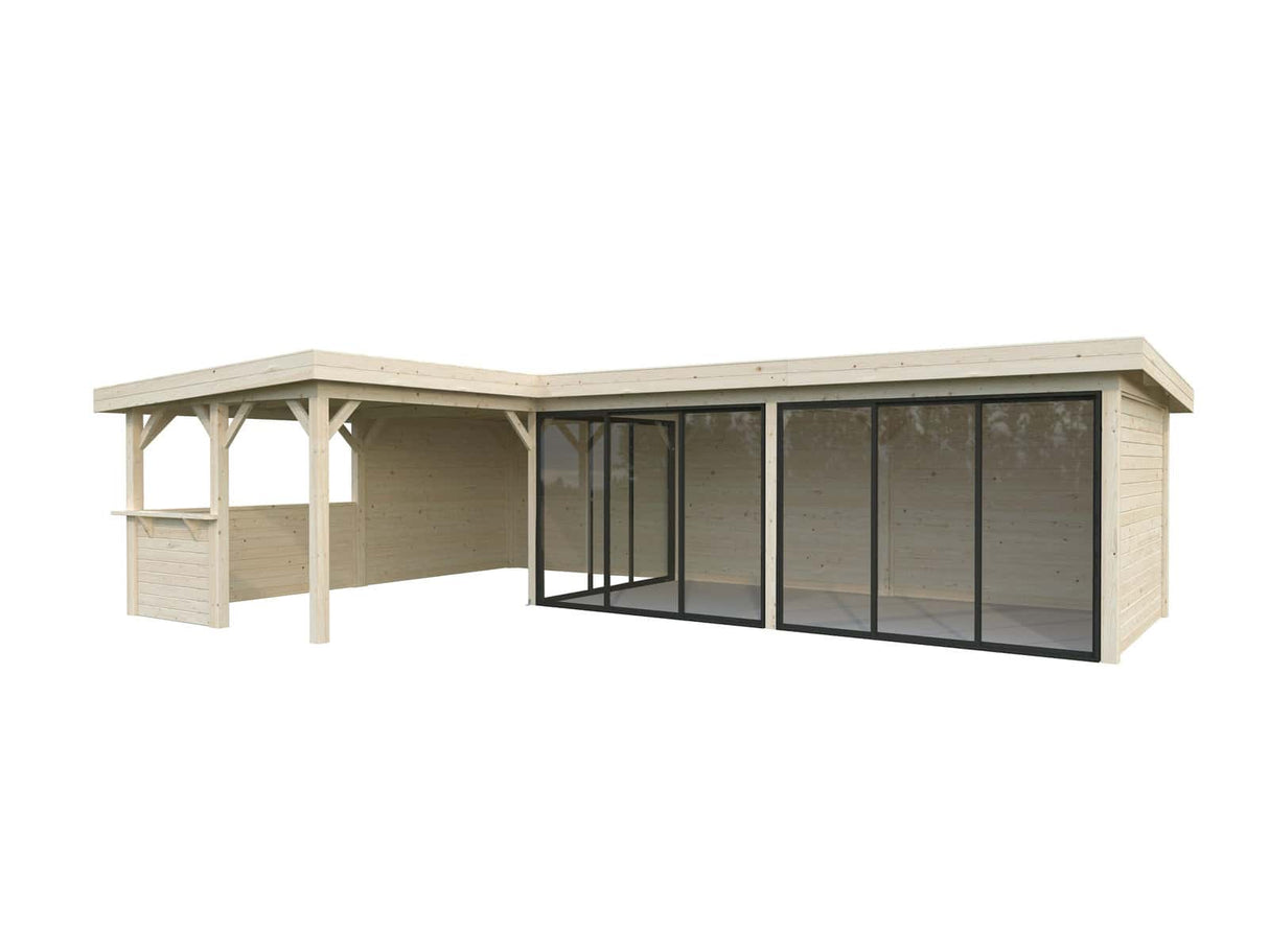 Lenna 420/720 (9x6m | 33,2m²) Lasinen piharakennus liukuovilla (Saatavana tuplalasilla)