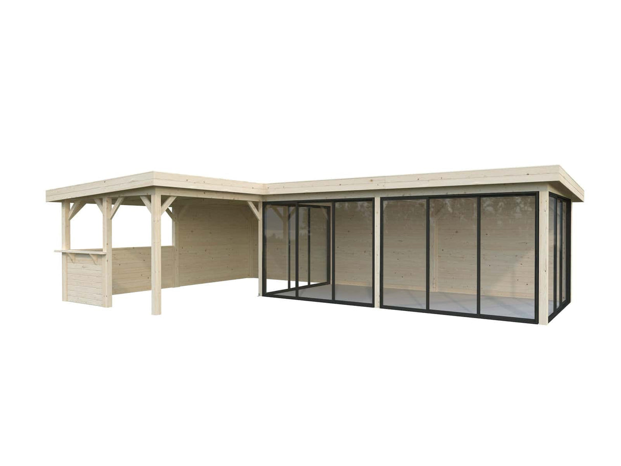 Lenna 421/721 (9x6m | 33,2m²) Lasinen piharakennus liukuovilla (Saatavana tuplalasilla)