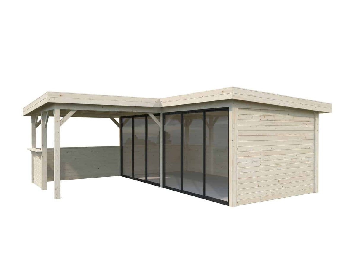 Lenna 422/722 (6x6m | 24,9m²) Lasinen piharakennus liukuovilla (Saatavana tuplalasilla)
