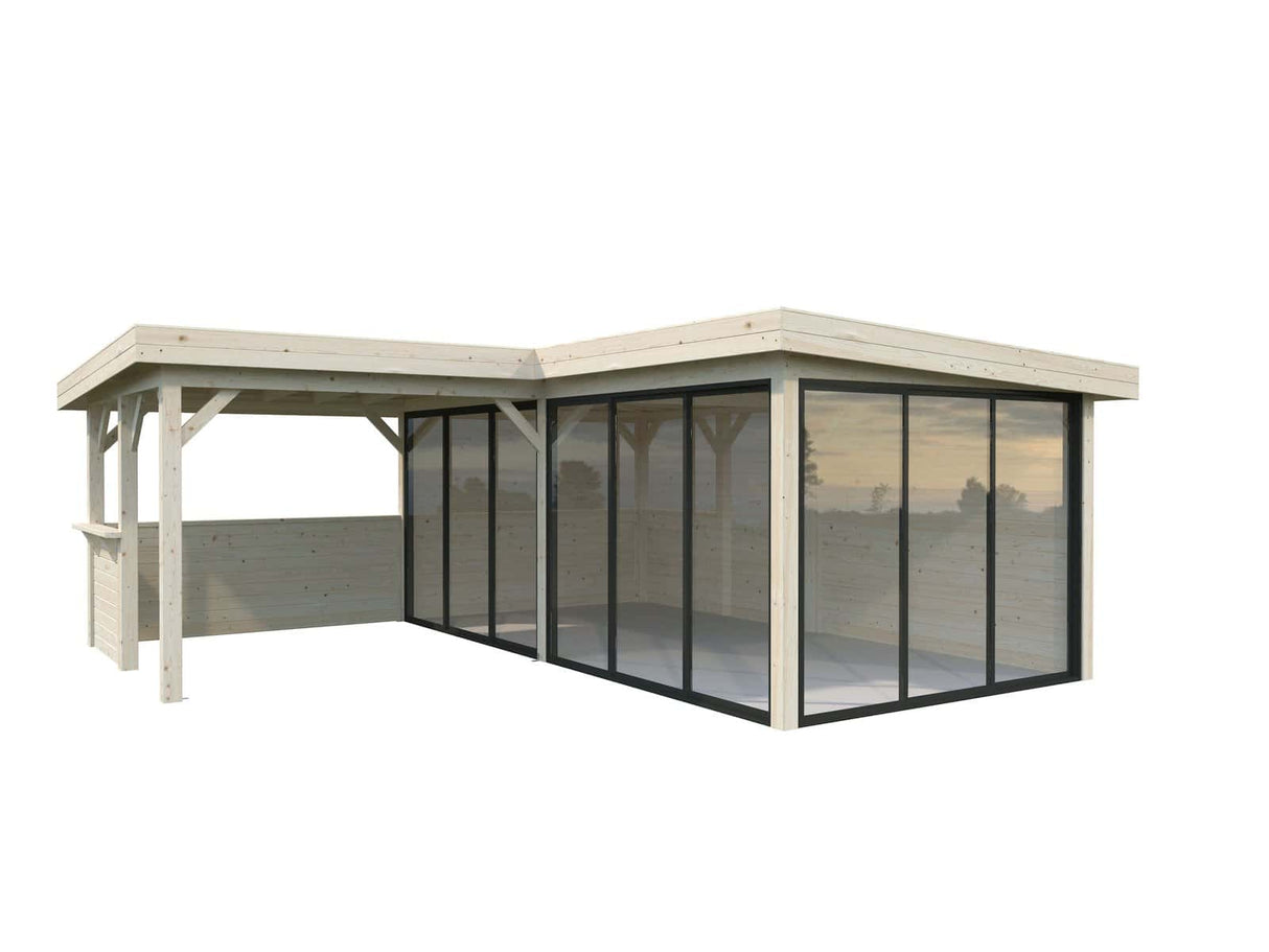 Lenna 423/723 (6x6m | 24,9m²) Lasinen piharakennus liukuovilla (Saatavana tuplalasilla)