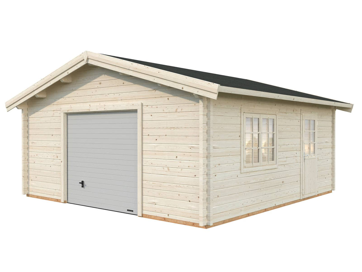 Roger L (5,6x5,6m | 27,7m² | 70mm) Tilava autotalli nosto-ovella