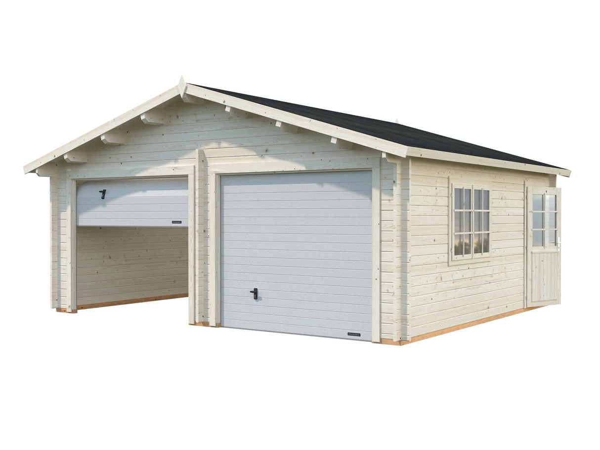 Roger XL (6x5,3m | 28,4m² | 44mm) Tupla-autotalli nosto-ovilla