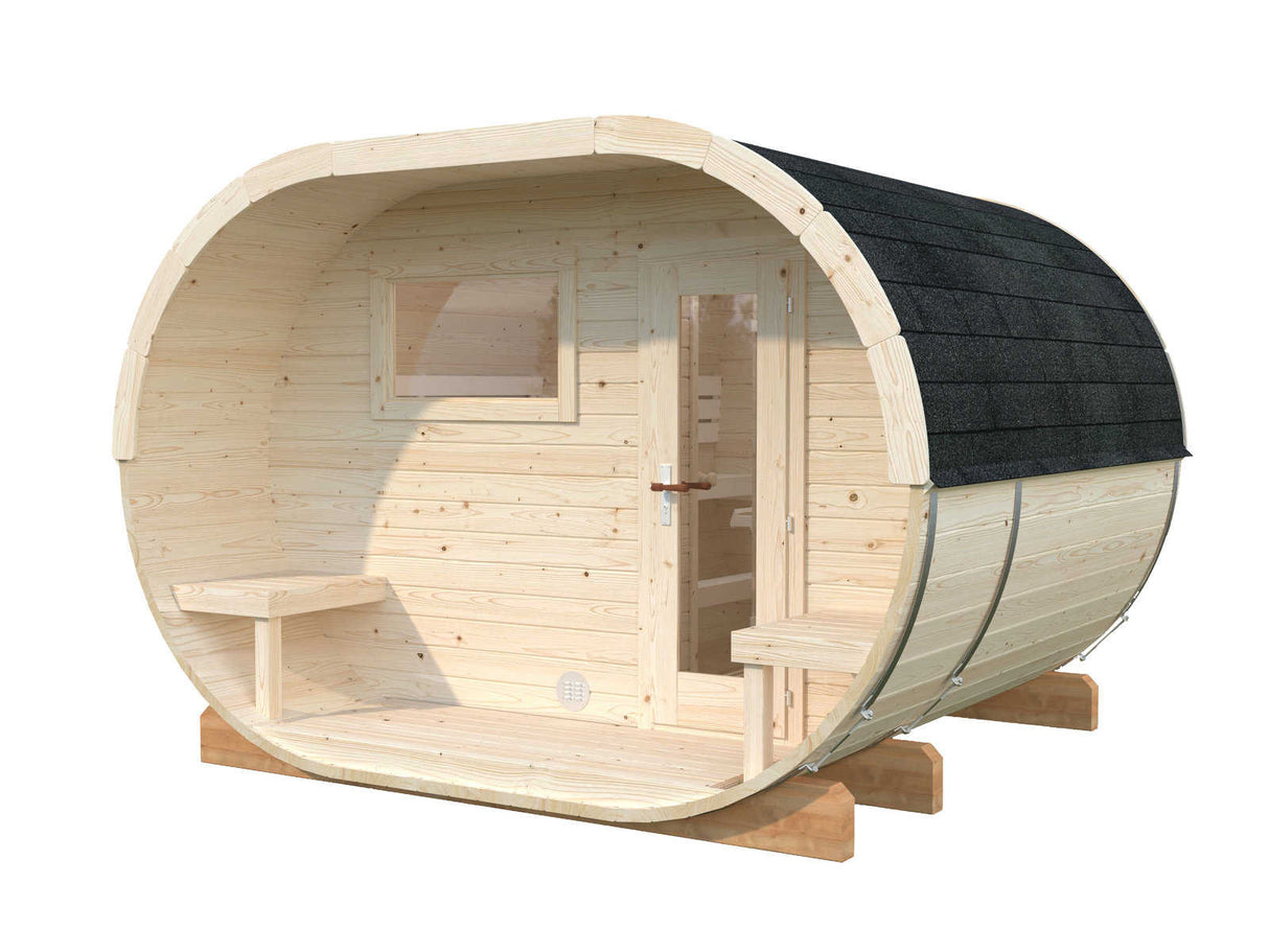 Anette (3,3x2,7m | 3,0+1,5m² | 42mm) puinen ovaalisauna