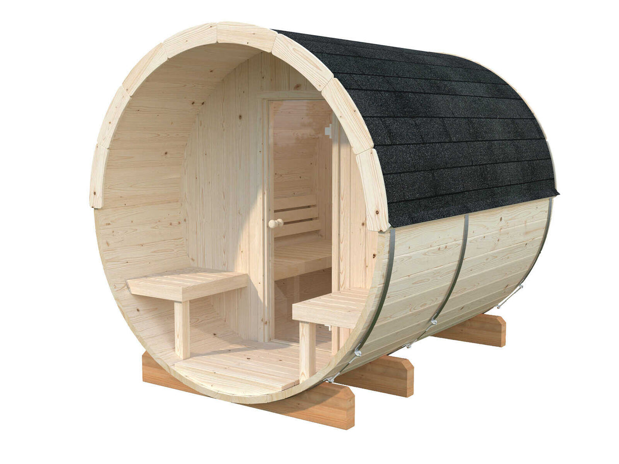 Anita M (2,2x2,5m | 1,3+0,7m² | 42mm) puinen tynnyrisauna