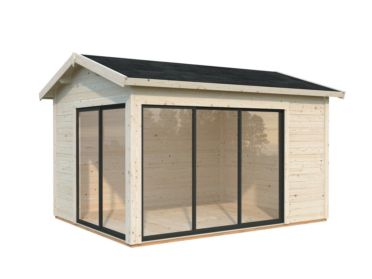 Amanda S (3,9x3m | 11,2m2 | 44mm)  piharamökki liukuovilla (saatavana kaksilasitus)