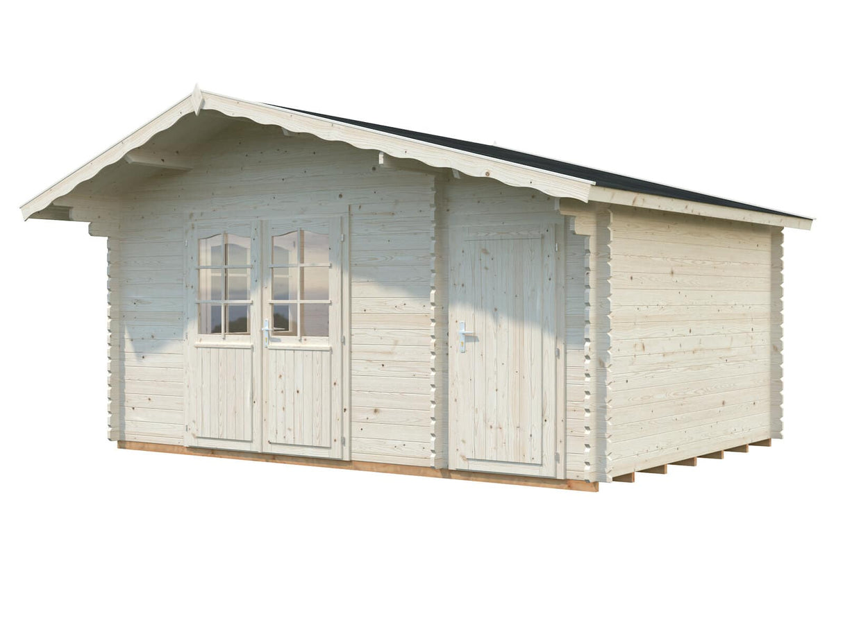 Emma XL (4,7x3,5m | 14,3m² | 34mm) Alppityylinen pihamökki sivuvarastolla