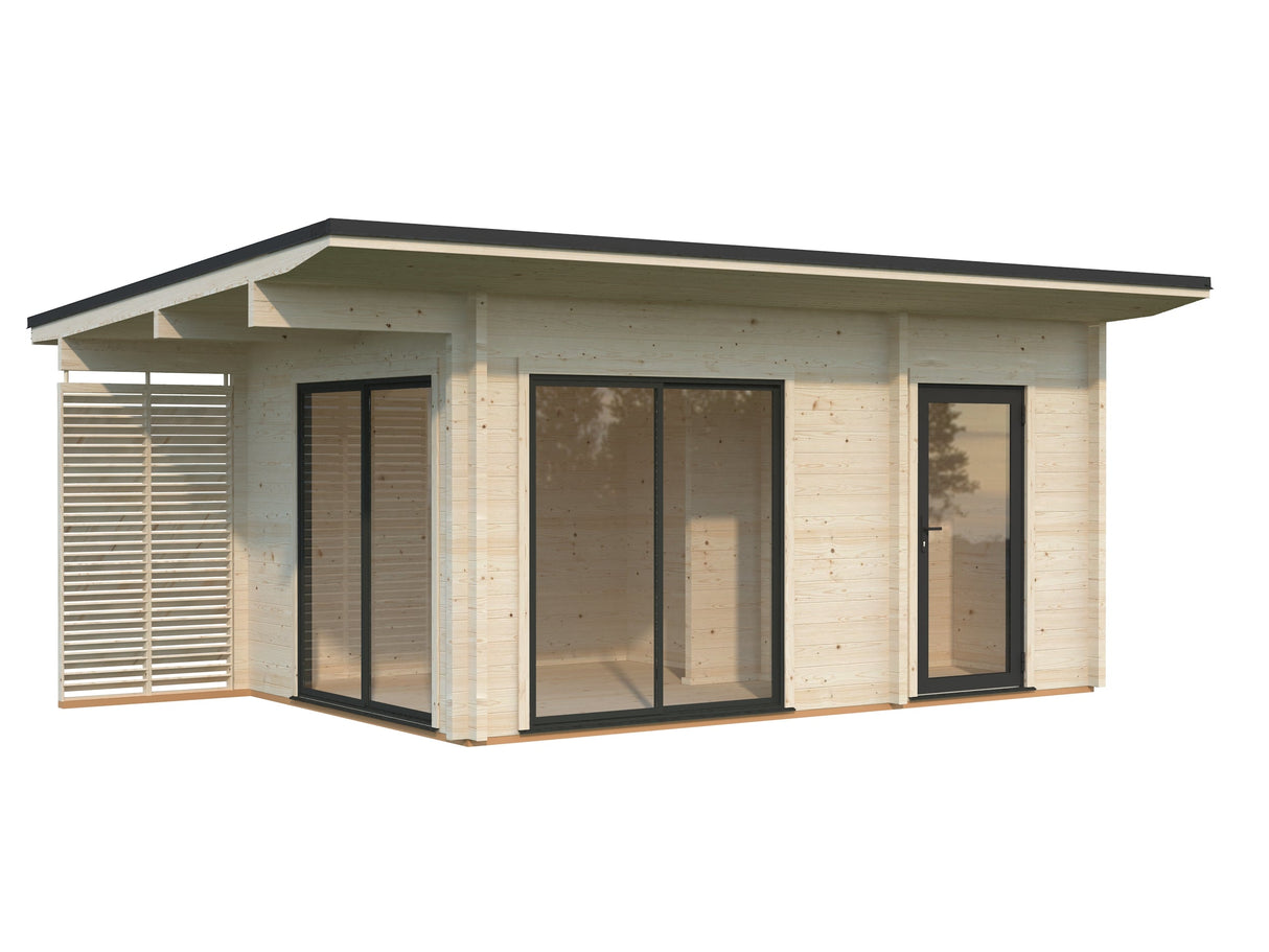 Cecilia S (5,2x3,3m | 14,2m² | 70mm) Kaksihuoneinen moderni kesämökki alumiiniovilla ja -ikkunoilla