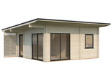 Cecilia L (5,6x5,6m | 27,2m² | 70mm) Tilava 2,5-huoneinen moderni kesämökki alumiiniovilla ja -ikkunoilla