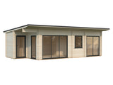 Cecilia XXL (9,1x4,4m | 32m² | 70mm) Tilava 3-huoneinen moderni kesämökki alumiiniovilla ja -ikkunoilla