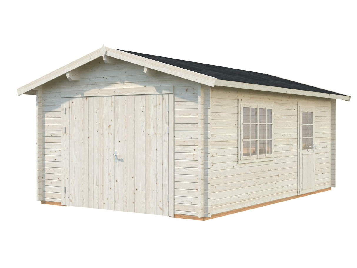 Roger XS (3,8x5,7m | 19m² | 44mm) Kompakti hirsiautotalli puuovilla